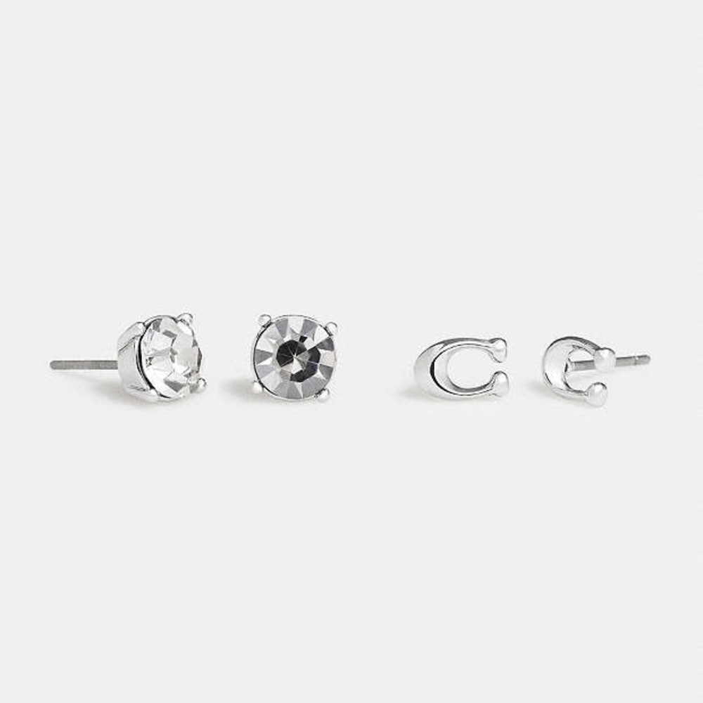 NWT COACH Signature Stud & Crystal Stud Earrings Set